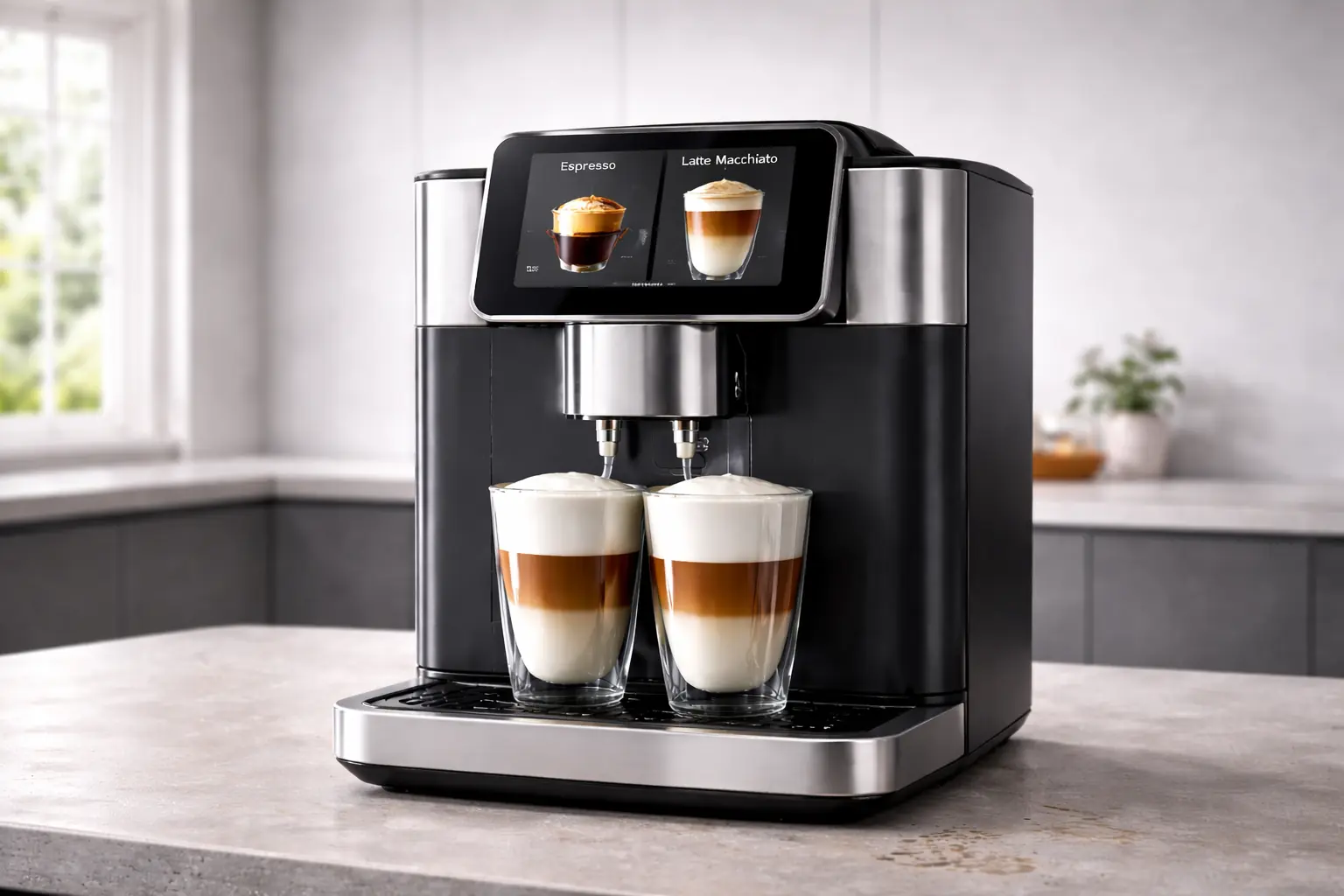 Machine à café automatique sur un plan de travail moderne