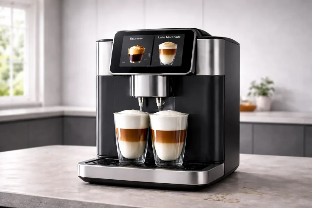 Kaffeevollautomat auf einer modernen Küchenarbeitsplatte