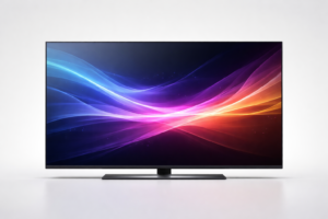 Flachbildfernseher mit farbigem abstraktem Bild auf dem Bildschirm