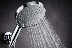 Handbrause/Duschkopf mit feinem Wasserstrahl in modernem Badezimmer