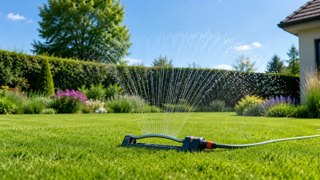 Garden sprinkler watering a lawn