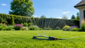 Garden sprinkler watering a lawn