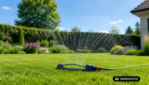 Garden sprinkler watering a lawn