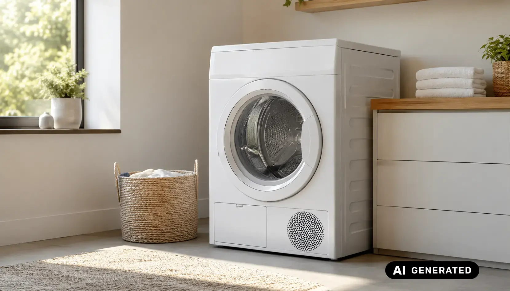 Modern tumble dryer in a bright utility room